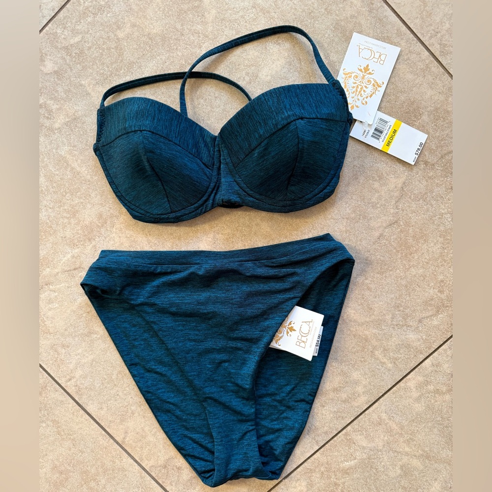 BECCA Swim NWT Mesa Grande Bikini Size M Underwire Top & High Waisted Bottoms